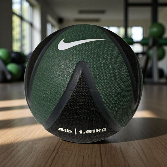 Nike Medicine Ball 4lb 1.81kg Textured Grip Weighted Training Gym Green Black - Picture 1 of 9